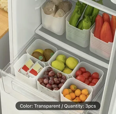 Image de Organiseur de réfrigérateur - 3 pièces - Bac de conservation - Compartiment de porte ou à légumes - Transparent - Boîte de rangement