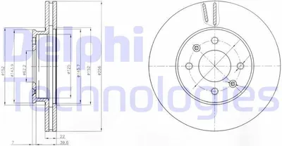 Produktbild von 2x DELPHI Bremsscheibe BG4096 für HYUNDAI i20 (PB PBT) für KIA RIO II (JB)