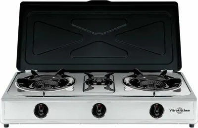 Obrázok produktu pre Vitrokitchen 360IB, Čierna, Nerezová oceľ, Na pracovnú dosku, Plynový, Nerezová oceľ, 3 zone(s), 3 zone(s)