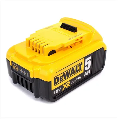 A Dewalt 18V 5Ah XR Li-Ion battery pack is shown against a white background.