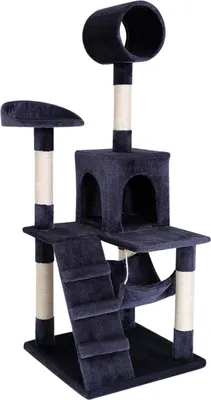 Produktbild von lionto Kratzbaum, stilvoller 133 cm Katzenbaum mit Plüschbezug, robusten Sisalstämmen & vielseitigen Liegeflächen, dunkelgrau
