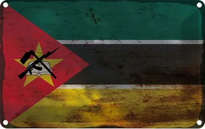 Produktbild von vianmo Blechschild 12x18 cm Mosambik Mozambique Rost Flagge Fahne Wappen
