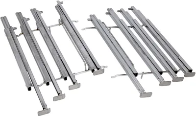 A set of metal oven rack glide rails.