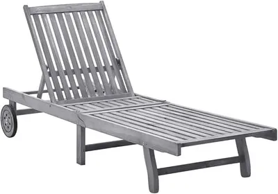 Imagen del producto de Silla de jardín para tomar el sol, tumbona, silla de jardín, tumbona para la playa, silla de camping, ideal para jardín, balcón, terraza, fabricada en madera de acacia maciza