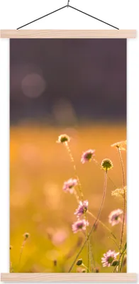 Produktbild von MuchoWow® Textilposter Blumen - Hell - Rosa 60x120 cm mit holzfarbenen Rahmen - Holz