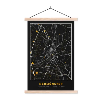 Produktbild von MuchoWow® Textilposter Deutschland - Schwarz und Gold - Neumünster - Stadtplan - Karte 120x180 cm mit holzfarbenen Rahmen - Textil-Plakat