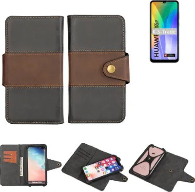 Produktbild von K-S-Trade Handyhülle Schutzhülle Hülle Bookstyle Wallet-Case kompatibel mit Huawei Y6p Bumper Rundumschutz schwarz-braun 1x