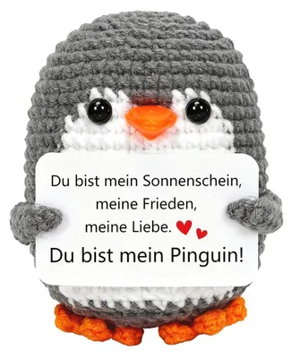 Produktbild von Gestrickter Pinguin "Ich liebe dich" Geschenk für Frauen und Männer, Jahrestag, Valentinstag, Grau