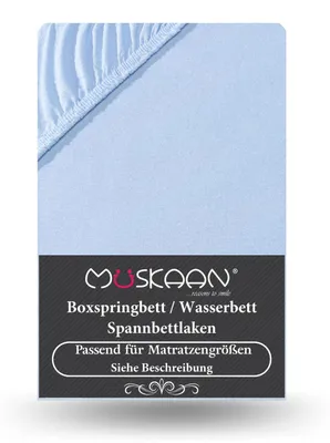 Produktbild von Premium Jersey Spannbettlaken 180x200 cm - 200x220 cm + 40 cm Boxspringbett mit Elasthan hellblau