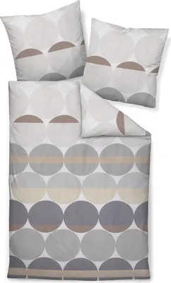 Image de Janine linge de lit, 2 pièces - J.D., Mako-Satin, coton mercerisé, finition soie, Cercles Gris/Sable 135x200cm