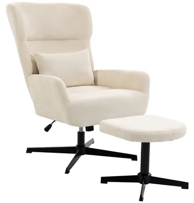 Produktbild von HOMCOM 360° drehbarer Loungesessel mit Hocker, Cremeweiß