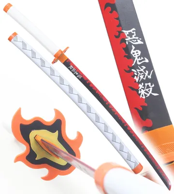 Produktbild von Anime Cosplay Katana aus Holz Klinge aus Holz Katana Kyojuro Rengoku Holzschwert Kimetsu No Yaiba Schwert