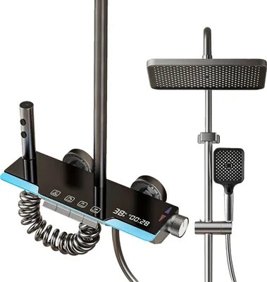 Produktbild von Duschsystem, LED-Temperaturanzeige, Regendusche, Grau