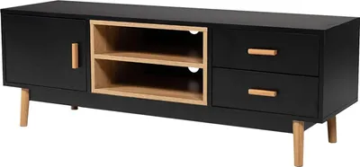 Produktbild von Happy Garden TV-Schrank ROSS schwarz. Unterschrank im skandinavischen Stil für TV und Spielkonsole. Möbel mit Schränken, Schubladen und Regalen