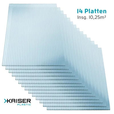 Produktbild von Kaiser plastic Gewächshausplatten 14 Stk. | Polycarbonat ( PC ) Doppelstegplatten - Hohlkammenplatten | Gewicht 700g / m2 | 1210 x 605 mm - 4mm Stärke
