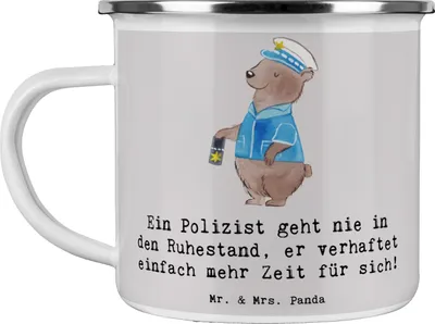 Produktbild von Mr. & Mrs. Panda Emaille Tasse Polizist Ruhestand - Grau Pastell - Geschenk, Kaffeepott, Teetasse, Berufsliebe, Berufe, Mutige Seelen, Anerkennung, edler Beruf, Pott