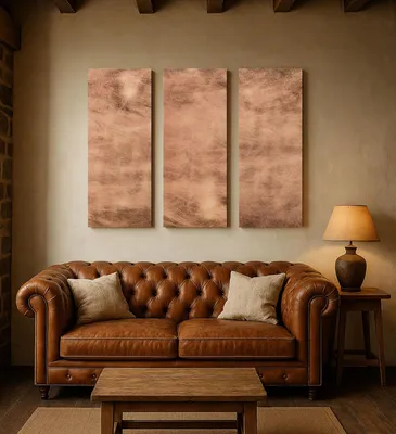 Produktbild von CopperAndCraft Echtes Kupfer Wandbild 3 Paneele 60x60 cm, Handgefertigte Metall Wandkunst, Rustikale Wandverkleidung, Industrial Stil, EU