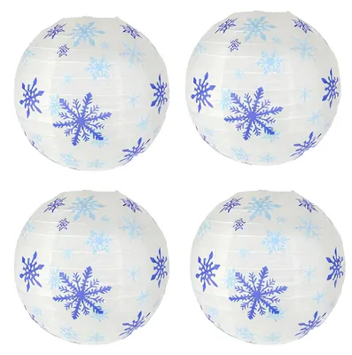 4 Papierlaternen mit Schneeflockenmuster, Blau-Weiß, 20x20 cm
