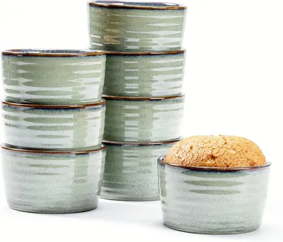 Obrázok produktu pre Sada 8 porcelánových misiek – zelená farba, objem 240 ml – porcelánové formičky na crème brûlée vhodné aj na muffiny