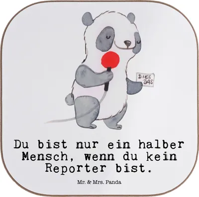 Produktbild von Mr. & Mrs. Panda Untersetzer für Gläser Reporter Herz - Weiß - Geschenk, bieruntersetzer, Holzuntersetzer, gläseruntersetzer, Glas