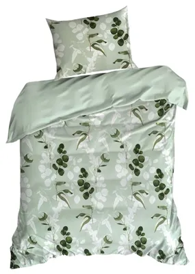 Immagine prodotto di EUROFIRANY | Biancheria da letto - 140x200 cm - 100% cotone - verde - Set copripiumino - Motivo a foglie