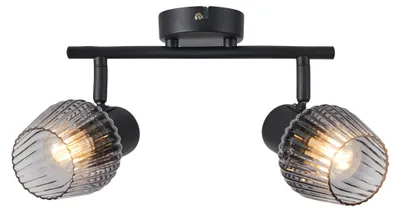 Obrázek produktu pro Stropní lampa s kouřovými rýhovanými stínidly Mitura, černá, 2xE14x40W, kov, rozměry: 19x34x9 cm, IP20, Candellux