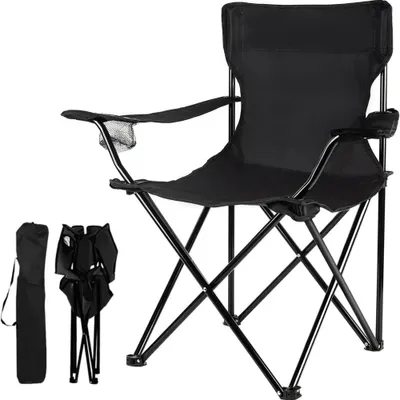 Immagine prodotto di Sedia da campeggio pieghevole, ideale per attività all'aperto. Leggera, con portabicchieri. Perfetta per escursioni, campeggio e spiaggia. Include una borsa per il trasporto. Colore: nero