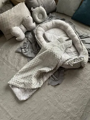 Produktbild von PUSTELBLUME/ MINKY Grau Babynestchen Unterlage 5 Tlg SET Babynest Wicleklunterlage Reisebett Babydecke Babyausstattung 4 Jarhreszeiten Geschenk