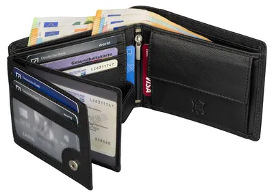Produktbild von Leder Geldbörse Herren Portemonnaie RFID Querformat Geldbeutel Echtleder (9911) Schwarz