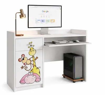 Produktbild von Happy B04 Computertisch Kinder | Schülerschreibtisch Weiß Matt | Kompakter Arbeitstisch mit Tastaturauszug für Mädchen & Jungen, Tiere