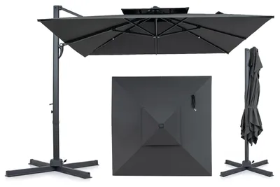Obrázek produktu pro Slunečník COSTWAY 300 x 300 cm, hliníkový slunečník s dvojitou střechou a klikou, otočný o 360°, čtvercový zahradní slunečník, tržní slunečník, terasový slunečník, antracitová barva