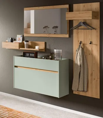 Produktbild von Garderobe Set 4-teilig "Borga" in Salbei und Artisan Eiche 205 x 192 cm