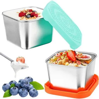 Immagine prodotto di Set di piccoli contenitori in acciaio inossidabile per congelatore con coperchio, senza BPA, 2 pezzi, per snack dolci
