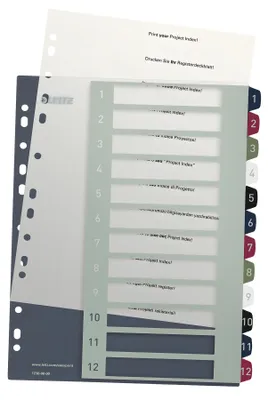 Obrázek produktu pro Leitz 12380000, Numerické indexové štítky, Polypropylen (PP), Vícebarevný, Portrét, A4 Maxi, 245 mm