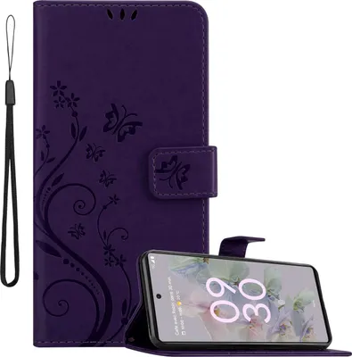 Image de Cadorabo Housse pour Google PIXEL 6A en FLORAL LILAIS FONCÉ Housse de protection au design floral avec fermeture magnétique, fonction de support et porte-cartes Flip Case Flower Cover Etui Handy Klapp Hülle Book Tasche