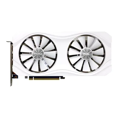 A white graphics card with two fans, shown from the front.