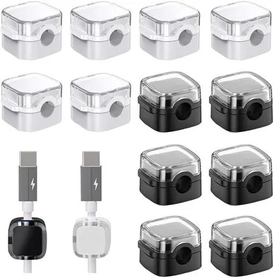 Produktbild von 12 Stück magnetische Kabelhalter - Kabelorganizer - Kabelhalter - Ladestation für Büro - Kabelmanagement für Zuhause, Büro und Auto (Weiß und Schwarz)