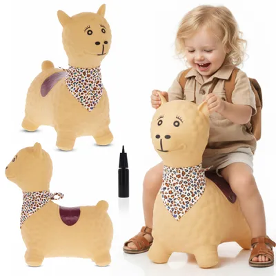 Image de SUN BABY animaux gonflables à partir de 1 an avec pompe jouet gonflable en caoutchouc de qualité et durable alpaga beige avec écharpe