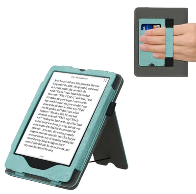 Produktbild von kwmobile Hülle kompatibel mit Amazon Kindle Paperwhite 11. Generation 2021 Hülle - Flip Case mit Handschlaufe - Kunstleder Cover - Mintgrün Dunkelgrau