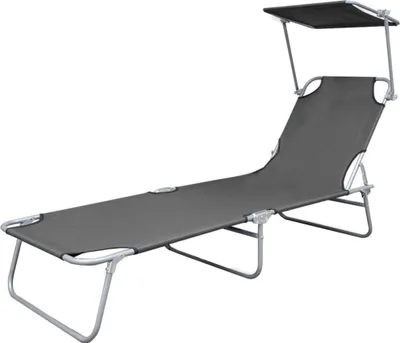 Zdjęcie produktu dla vidaXL Składany leżak z ochroną przeciwsłoneczną stalowo-szary