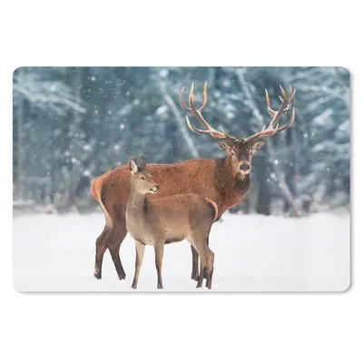 Produktbild von MuchoWow® Mauspad Mousepad Hirsche - Wald - Schnee 27x18 cm - Mousepads - Maus Mat - Pad - Mausunterlage - Büroartikel - Desk Matten