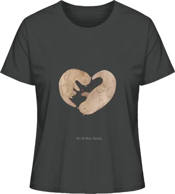 Produktbild von Mr. & Mrs. Panda Oberteil Damen Otter Herz Größe M - Anthrazit - Geschenk, Liebe, Basic Shirt, T-Shirt, Seeotter, Hochzeitstag, Frauen