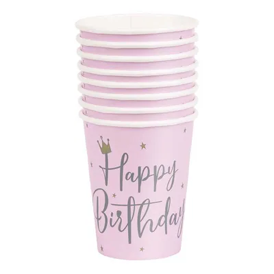 Produktbild von Pappbecher Happy Birthday Schwan Pink 266ml/8Stk.