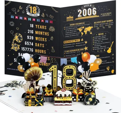 Produktbild von Joyoldelf 18. Geburtstagskarte 2006 Jahrgang Geschenk Pop Up 3D Karte Umschlag