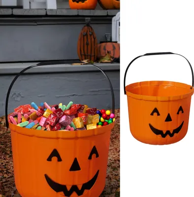 Produktbild von Halloween Sammeleimer Basic schwarz orange 18x15cm Kunststoff Eimer Henkeleimer Kürbis Süßigkeiteneimer