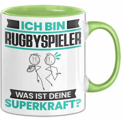 Produktbild von Rugbyspieler Tasse Geschenk für Rugbyspieler Geburtstag Lustiger Spruch Kaffee-Becher Was Ist Deine Superkraft (Grün)