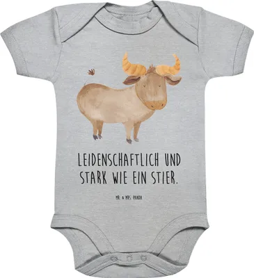Produktbild von Mr. & Mrs. Panda Strampler Sternzeichen Stier 1. - 3. Monat - Heather Grey - Geschenk, Rind, overall baby, Ochse, Geburtstag Mai, Einteiler, April, Babybody