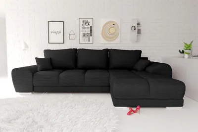 Produktbild von 99rooms Antalya Ecksofa Cordstoff POSO Schwarz Rechts mit Schlaffunktion