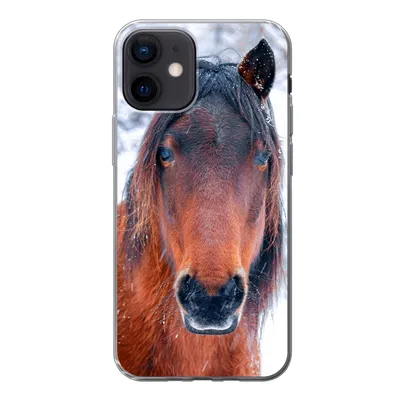Produktbild von MuchoWow® Handyhülle Schutzhülle Hülle für iPhone 12 Pferd - Winter - Schneeflocke Silikon Softcase Handy Hülle - Schutzhülle