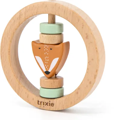 Productafbeelding van Trixie houten rammelaar voor baby's - Meneer Vos - Gemaakt vangecertificeerd beukenwood - oranje